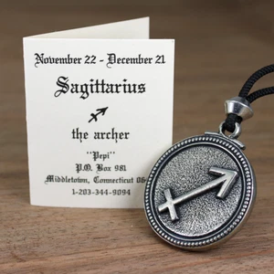 Sagittarius Pendant Zodiac Necklace Astrology Amulet Horoscope Pewter Jewelry - Picture 1 of 6
