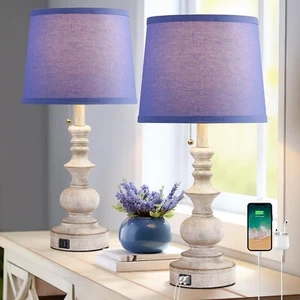 22'' Farmhouse Bedroom Table Lamps Set of 2 Bedside Nightstand Lamps with USB... - Picture 1 of 8