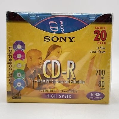Nuevo paquete de 20 estuches finos Sony CD-R sellados de fábrica color 700 MB 80 min Foto 1 de 4