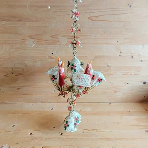 Vintage weiße Kunststoff Stechpalme Laterne Kerzenkette Girlande Kronleuchter Glocken RAR - Bild 1 von 11