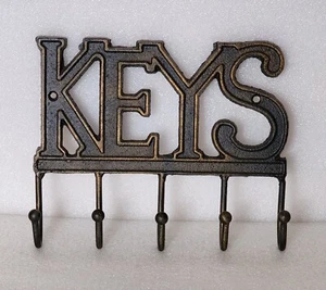 Wall-Mounted Metal Key Holder – Black & Bronze Color - 5 Hooks - Picture 1 of 4