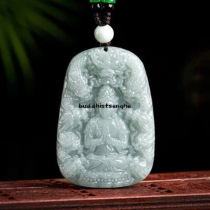 Real Grade A 100% Natural Green Jade Jadeite Dragon Kwan-yin Pendant - Picture 1 of 7