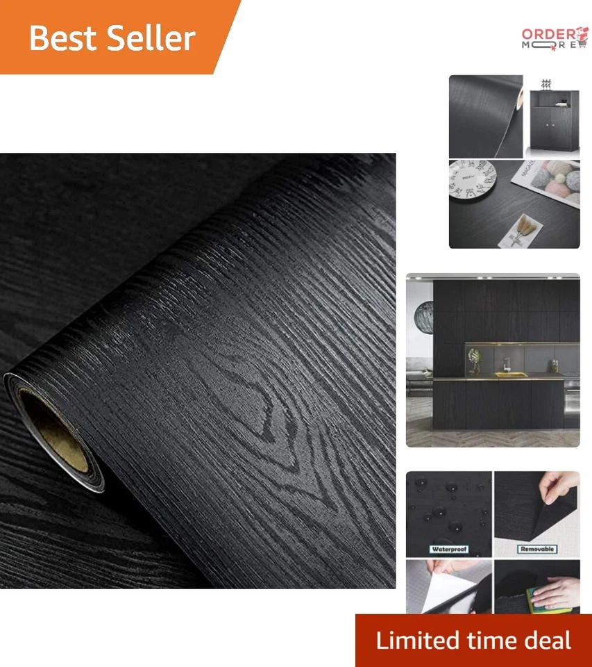 Black Wood Grain Contact Paper Peel Stick Wallpaper Self Adhesive Vinyl Wrap
