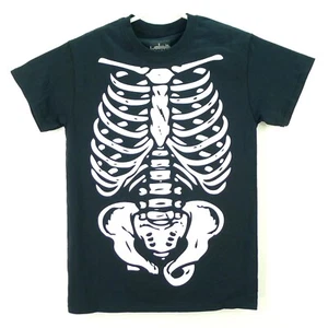 Camiseta Halloween Blanca Esqueleto Negra Talla S Horizon NY Algodón - Imagen 1 de 4