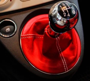 cuffia leva cambio per Fiat 500 in vera pelle rossa cucitura bianca - Imagen 1 de 1