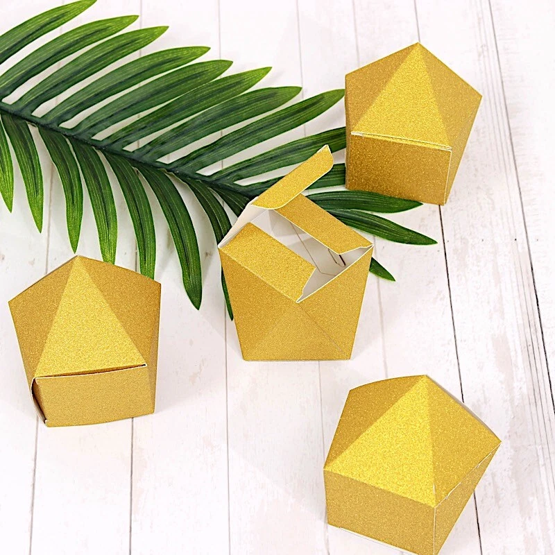 25 GOLD 3" Glittered Geometric FAVOR BOXES Gift Holders Party Events Decorations - Image 1 of 4