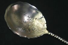 Whiting Sterling Silver Berry Spoon with Twist Handle and Engraved Floral Bowl