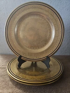 3 ANTIQUE THOMAS MORRIS & CROWN SUTHERLAND FULL GOLD ENCRUSTED DINNER PLATES - Picture 1 of 12