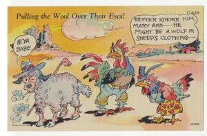 RAY WALTERS Rural Comics 1946 Linen C629 SHEEP ACTS LIKE WOLF to Chickens SCARCE - Picture 1 of 2