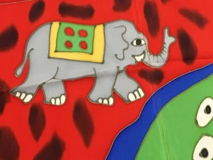 Hand Painted Elephants on Red Silk Scarf Don Marcello Nepal 58x11 - Picture 1 of 7