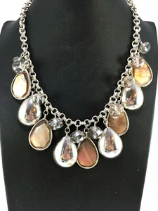 White House Black Marketplace Silver Tone Mother of Pearl Teardrop Necklace w/ C - Picture 1 of 4