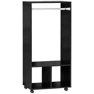 Bedroom Wardrobe With Wheels Clothes Rail Shelves Storage Rack Cloakroom Black - Picture 1 of 11
