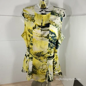 Top donna Simply Vera Wang taglia XL giallo grigio bianco blusa astratta senza maniche - Foto 1 di 5