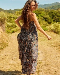 Bila 77 Azul Schmetterling Kleid Rüschen fließend Paisley Boho Resort schwarz Gr. XL - Bild 1 von 12