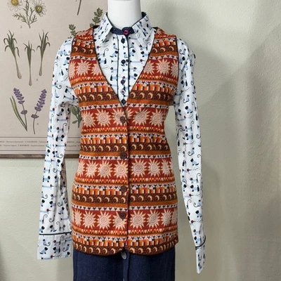 Chaleco Tejido Vintage Años 70 Luna Celestial Sol Estrella Abotonada Caprichoso Twee Mod Retro L Foto 1 de 4