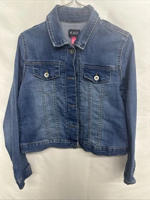 Chaqueta Jean Children’s Place Girls - Denim Lavado Medio - Talla XL 14 - Camionero Clásico Foto 1 de 4