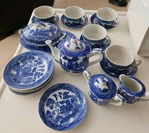 Vintage Occupied Japan Blue Willow 25pc Child’s Tea Set Childrens White & Blue - Bild 1 von 6