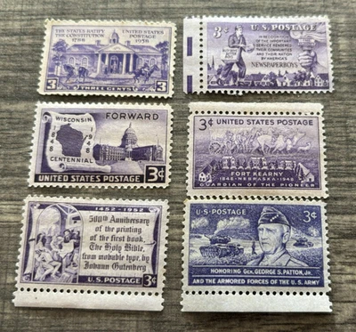 Lot of 6 Vintage US  3 Cent Purple/ Violet  Stamps MINT   #336 - Image 1 of 3