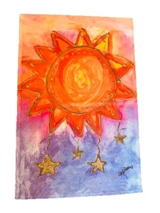 VTG Marianne Richmond Art Sun & Stars Garden Yard Flag Fabric 18”L x 12”W Signed - Picture 1 of 6
