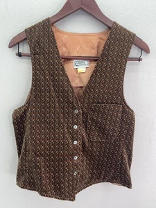 Vintage 70s Campus Casuals 7/8 Brown Geometric Vest Lined Button Front Mod Boho - Picture 1 of 11