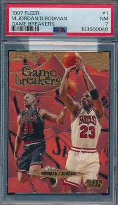 MICHAEL JORDAN 1997-98 FLEER TRADICIONAL GAME BREAKERS CON RODMAN PSA 7 CARTAS #1! Foto 1 de 2