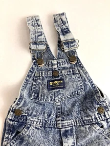 Vintage OshKosh BGosh Baby 3T Acid Wash Denim Overalls Shorts Shortalls - Picture 1 of 11