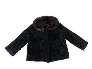 Vintage Persian Curly Lamb Black Crop Jacket with Mink Collar - Picture 1 of 9
