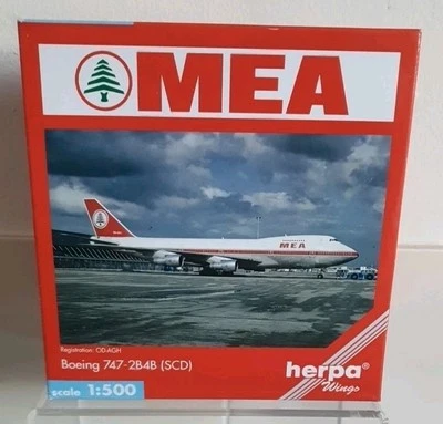 HERPA 502658 ESCALA 1:500 MEA BOEING 747-2B4B (SCD) FUNDIDO A PRESIÓN SIN PLANO SIN USAR, EN CAJA 1377  Foto 1 de 4