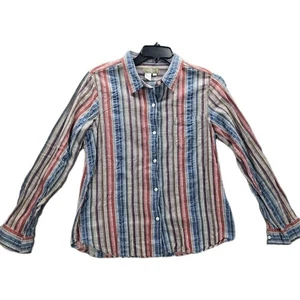 The Territory Ahead Women’s Shirt Long Sleeve Striped Blue Red Size Large EUC - Picture 1 of 5