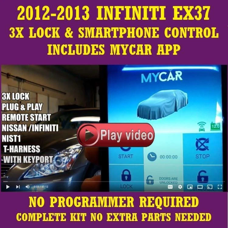 Plug & Play пульт дистанционного запуска подходит 2013 INFINITI EX37 включает в себя MYCAR смартфон приложение - Изображение 1 из 1