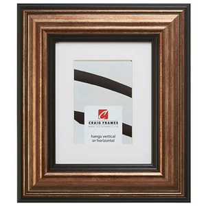Craig Frames 3" Wide Aged Gold and Black Picture Frame With a Single Mat - Picture 1 of 7