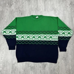 VTG EMERALD SPORTS IRISH SHAMROCk SWEATER MADE IN IRELAND MENS XL GREEN NAVY - Picture 1 of 6