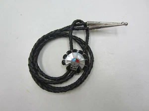 Vintage 925 Sterling Zuni Sonnengesicht Inlay Bolokrawatte Indianer signiert FDS - Bild 1 von 10