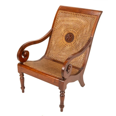 Antique British Colonial Plantation Style French Double Cane Lounge Chair Cover