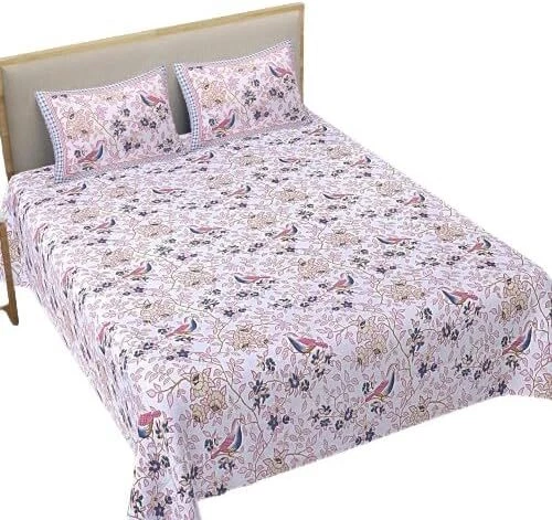 Sábana bajera plana de algodón suave con estampado de pájaros tamaño king con 2 fundas de almohada Foto 1 de 1