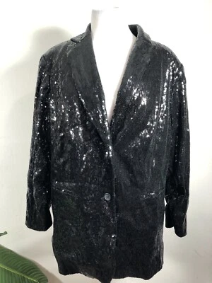 Blazer Calvin Klein Negro Lentejuelas Talla 16W Chaqueta Traje Abrigo Manga 3/4 Acanalado Foto 1 de 4