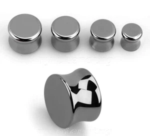 PAIR Organic Hematite Stone Saddle Ear Plugs  - Picture 1 of 3