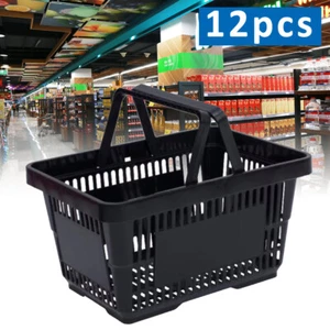 12 PACK Black Plastic Shopping Baskets Grocery Store Commercial Home Supermarket - Picture 1 of 12