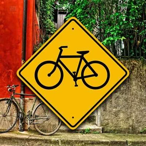 SEGNALE DI ATTRAVERSAMENTO BICICLETTA - Targa di sicurezza alluminio - Decorazione negozio biciclette - Indicatore di percorso - Foto 1 di 6