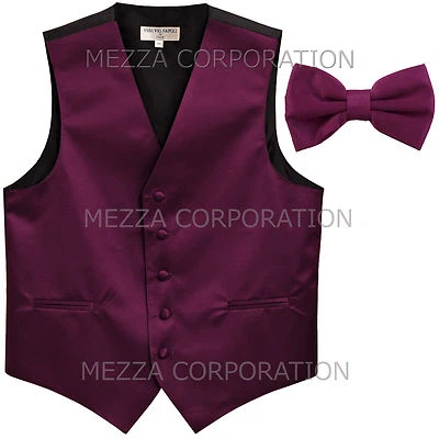  New Men's Vesuvio Napoli Tuxedo Vest Waistcoat Bowtie prom party Dark Purple - Image 1 of 4