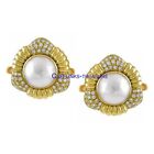 Fresh Pearl &amp; CZ Gemstones 925 Sterling silver Gold Plated Cufflinks for Men #C8