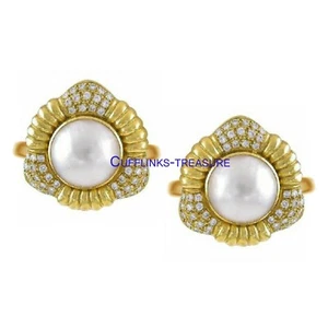 Fresh Pearl & CZ Gemstones 925 Sterling silver Gold Plated Cufflinks for Men #34 - Picture 1 of 3