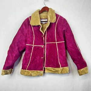 Wilsons Leather Maxima Penny Lane Coat Pink Teddy Vintage Look Faux Fur Large - Picture 1 of 11