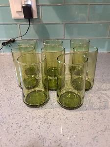 8 Vtg Green MCM Drinking Glasses ..10oz  - Picture 1 of 7