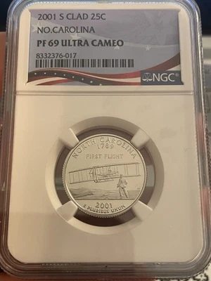 2001 S 25c Clad North Carolina Pf69 NGC Quarter 25c - Image 1 of 2