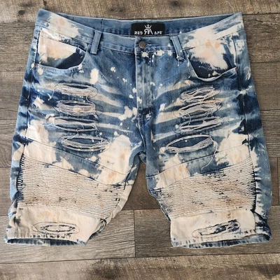 Красная обезьяна отбеленный джинсовой ткани синий Jean шорты разорванный ребристый мужской 40 хип-хоп  - Изображение 1 из 4