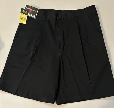 Винтажный Polo Ralph Lauren Chino шорты черный плиссированные классический крой мужской размер 35 новый - Изображение 1 из 4