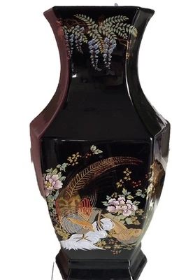 Eckige Vase schwarz mit buntem Vogel 35 cm Italy DECOR; EXCLUSIV - Bild 1 von 4