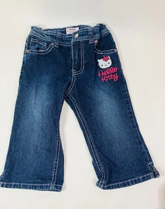 SANRIO Hello Kitty Girls Denim Pink Rhinestone Pocket Jeans Adjustable W Size 4 - Picture 1 of 16