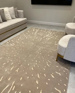 Alfombra de lana Nueva Zelanda acolchada a mano, diseño geométrico moderno - Imagen 1 de 5